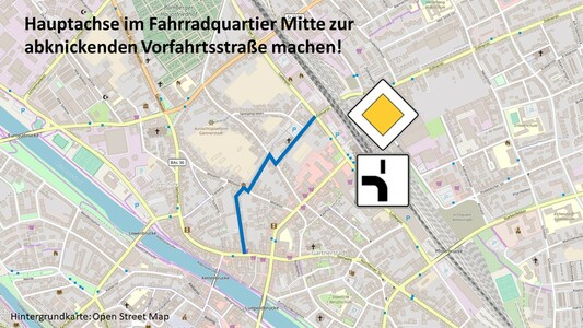 Vorschlag: Abcknickende Vorfahrtsstraße im Fahrradquartier Mitte - Verkehrsfluss verbessern
