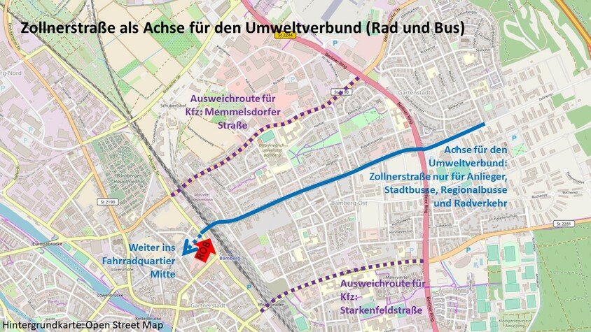 Vorschlag: Umweltverbundsachse Zollnerstraße: Vorfahrt für den Rad- und Busverkehr 