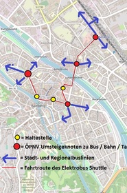 Liniennetz Elektrobus-Shuttle Bamberg